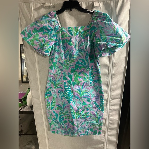 Lilly Pulitzer Lettie Short Sleeve Dress Purple Iris Green Size 2 Baby Doll - Picture 2 of 8